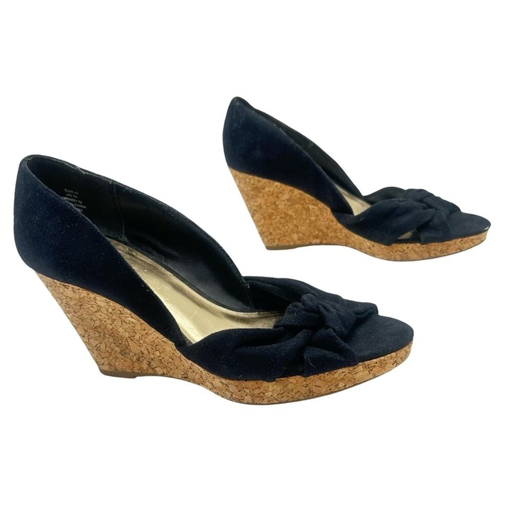 H&M Black Wedge Heels faux suede cork heels size 11 --